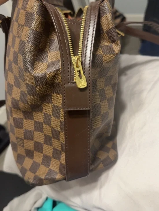 Louis Vuitton Chelsea Tote Damier Ebene Checkered Brown Leather Trim - Picture 4 of 5